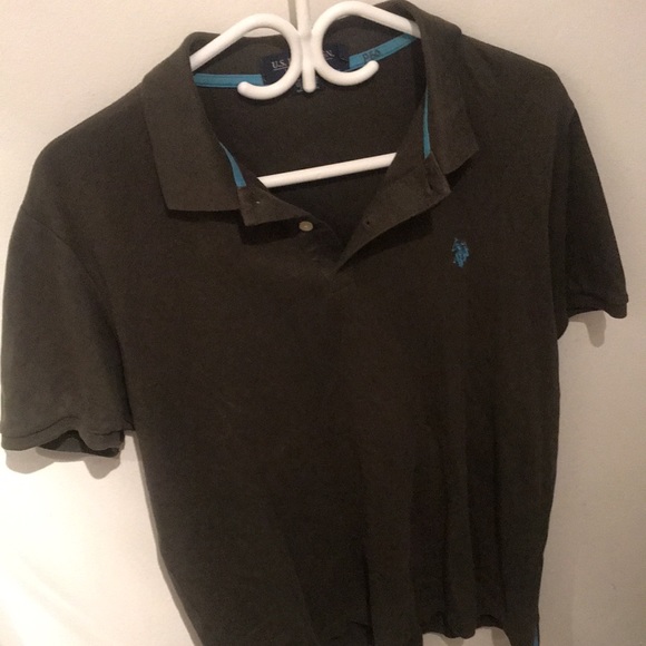 US Polo Assn Luxury Touch Olive Polo with neon blue logo and trim 😍 - Picture 2 of 6
